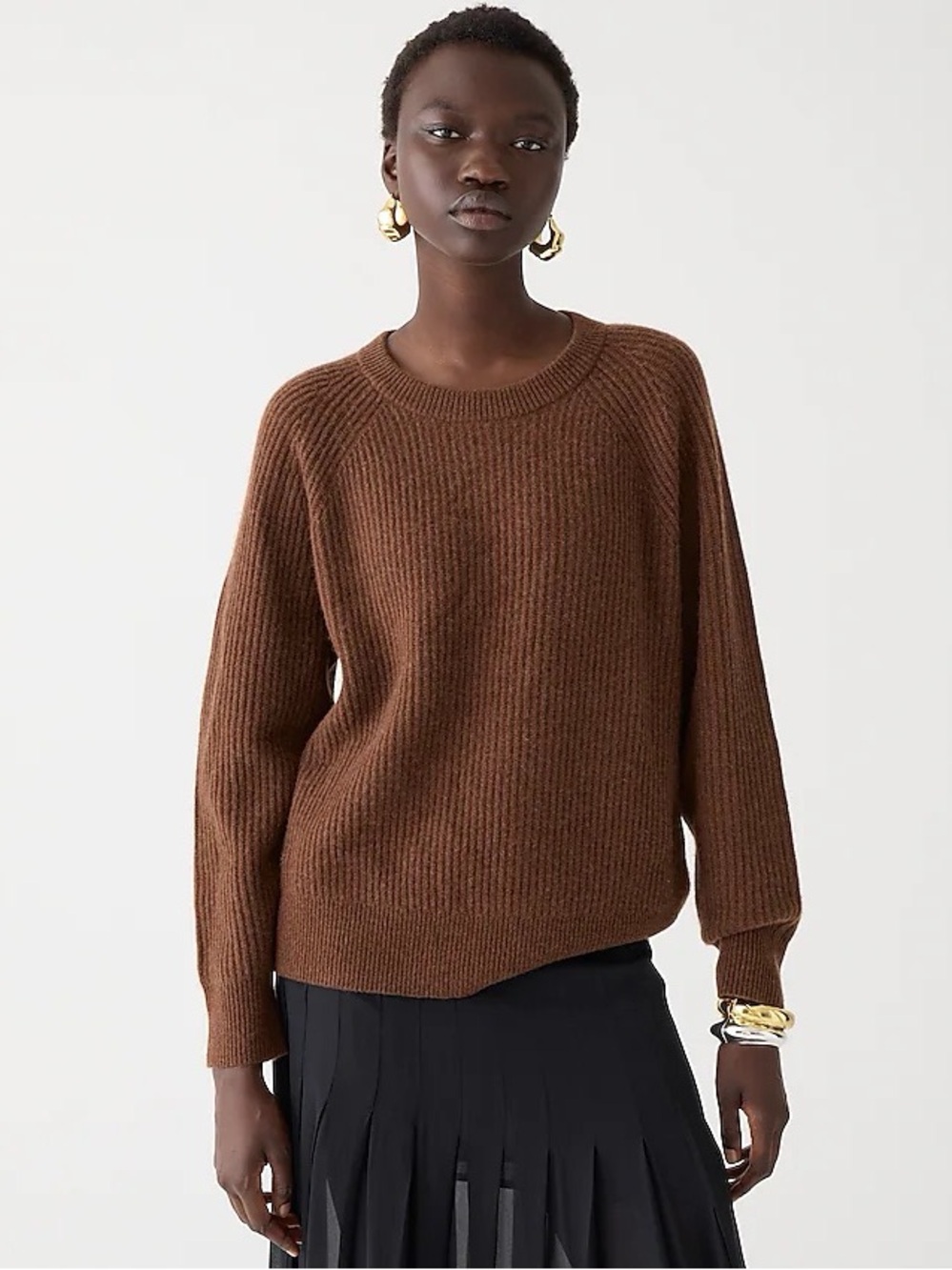 J Crew Ribbed Pure Cashmere Oversized Crewneck Sweater Brown BB402 Size medium
